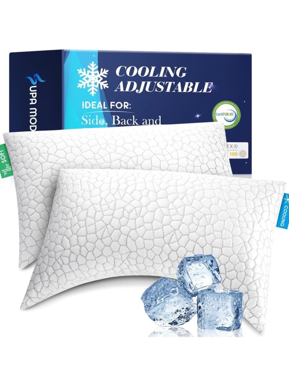 〽️Cooling Cervical Neck Pillows King Size Set of 2 Shredded Memory Foam Pillow